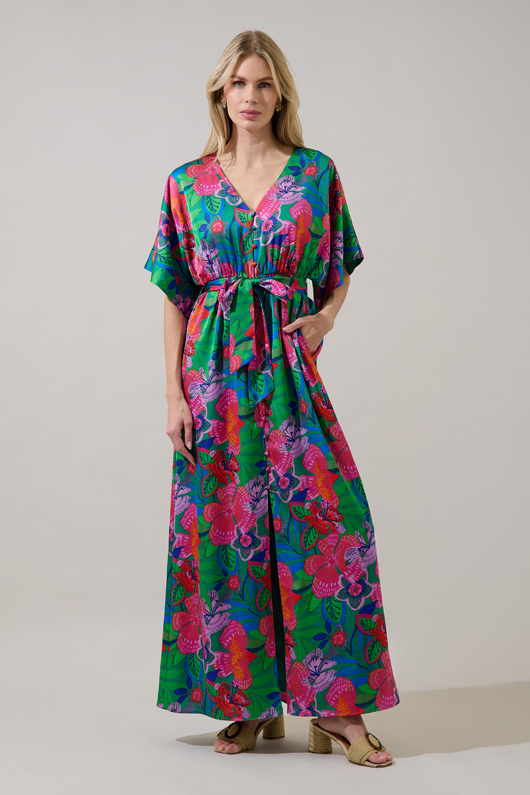 Sugar Lips Women's Mielle Kimono Maxi Dress Hansel Floral Fuchsia XS - Simpson Outfitters Sugar Lips Women's Mielle Kimono Maxi Dress Hansel Floral Fuchsia XS - Simpson Outfitters