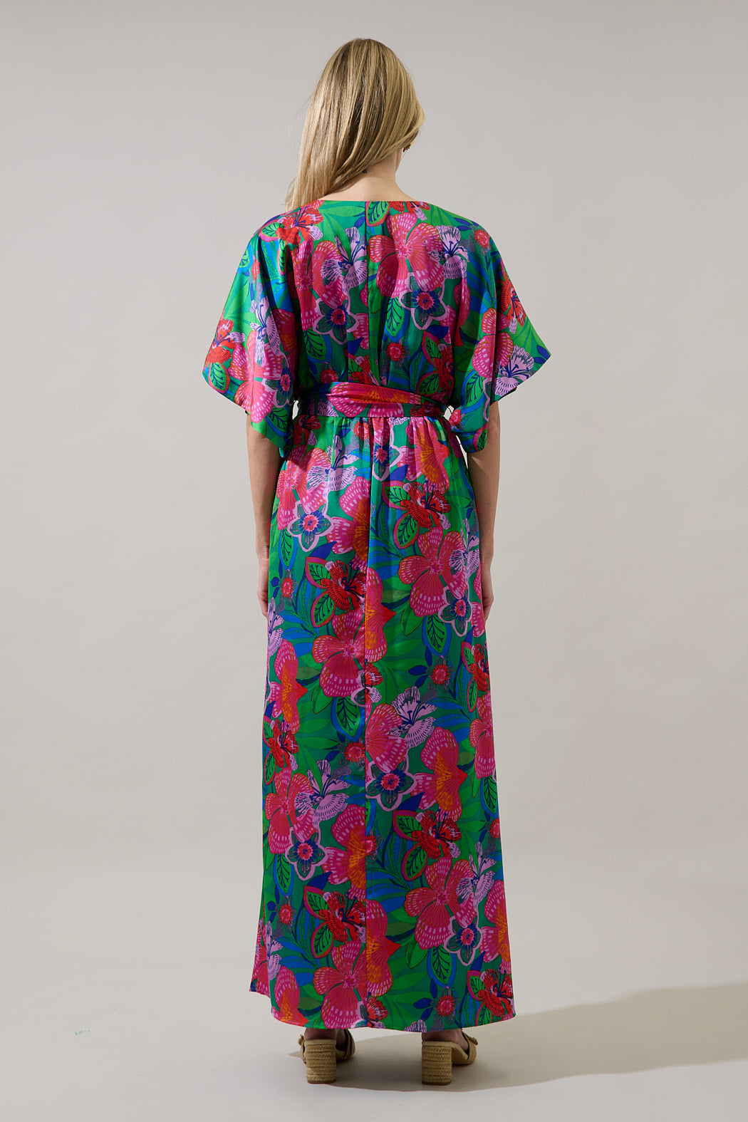 casual kimono maxi dress Mielle Kimono Maxi Dress Hansel Floral FUCHSIA-MULT / XS by Sugarlips