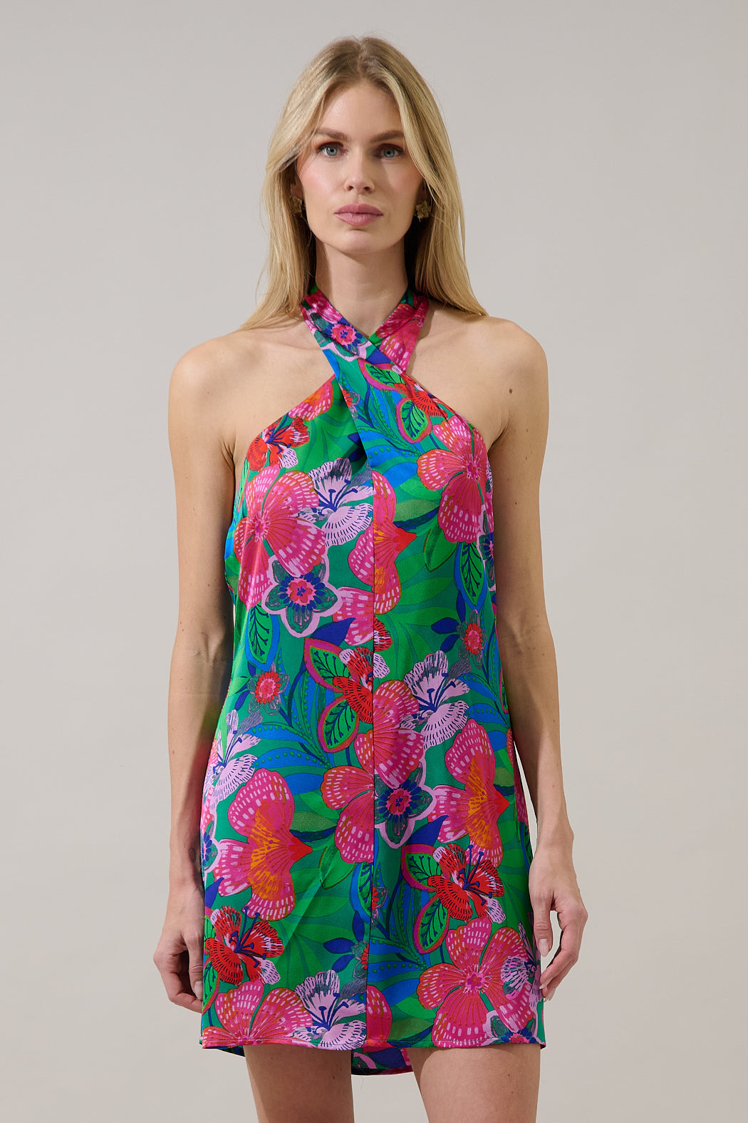 Mivia Halter Mini Dress Hansel Floral FUCHSIA-MULT / M by Sugarlips Mivia Halter Mini Dress Hansel Floral FUCHSIA-MULT / M by Sugarlips