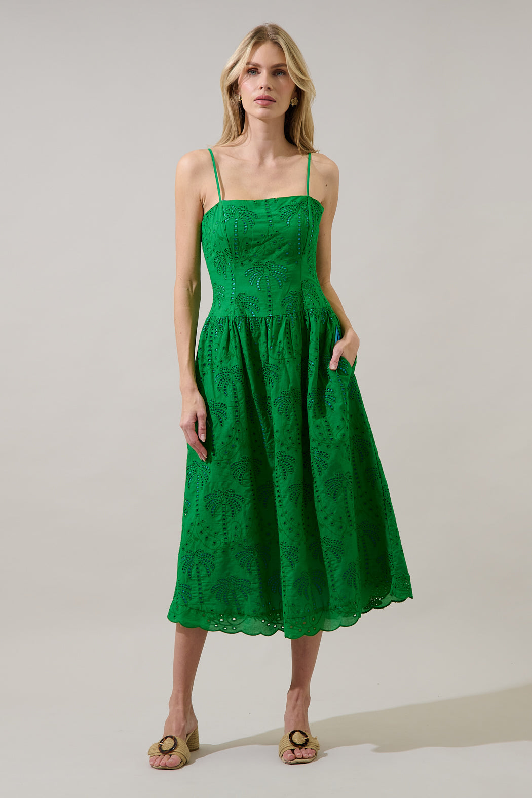 smocked midi dress green Resort Party Smocked Midi Dress - Green