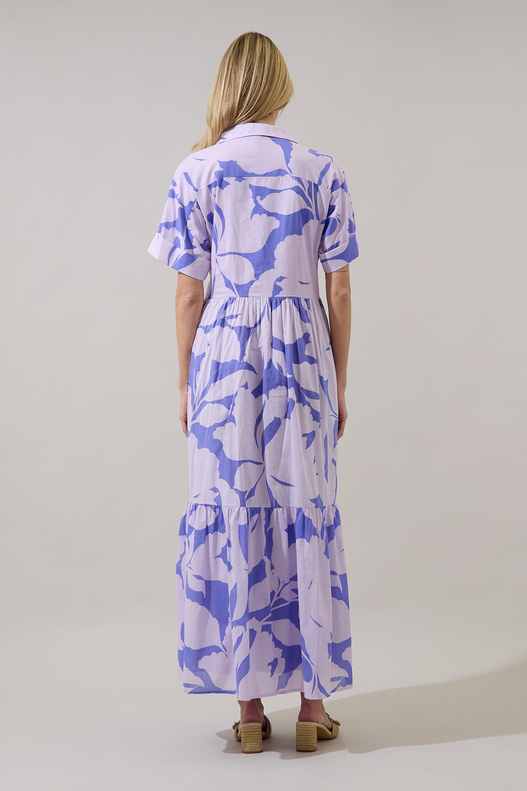 button up maxi dress Astera Collared Button Up Maxi Dress Nataly Floral LAVENDER / S by Sugarlips