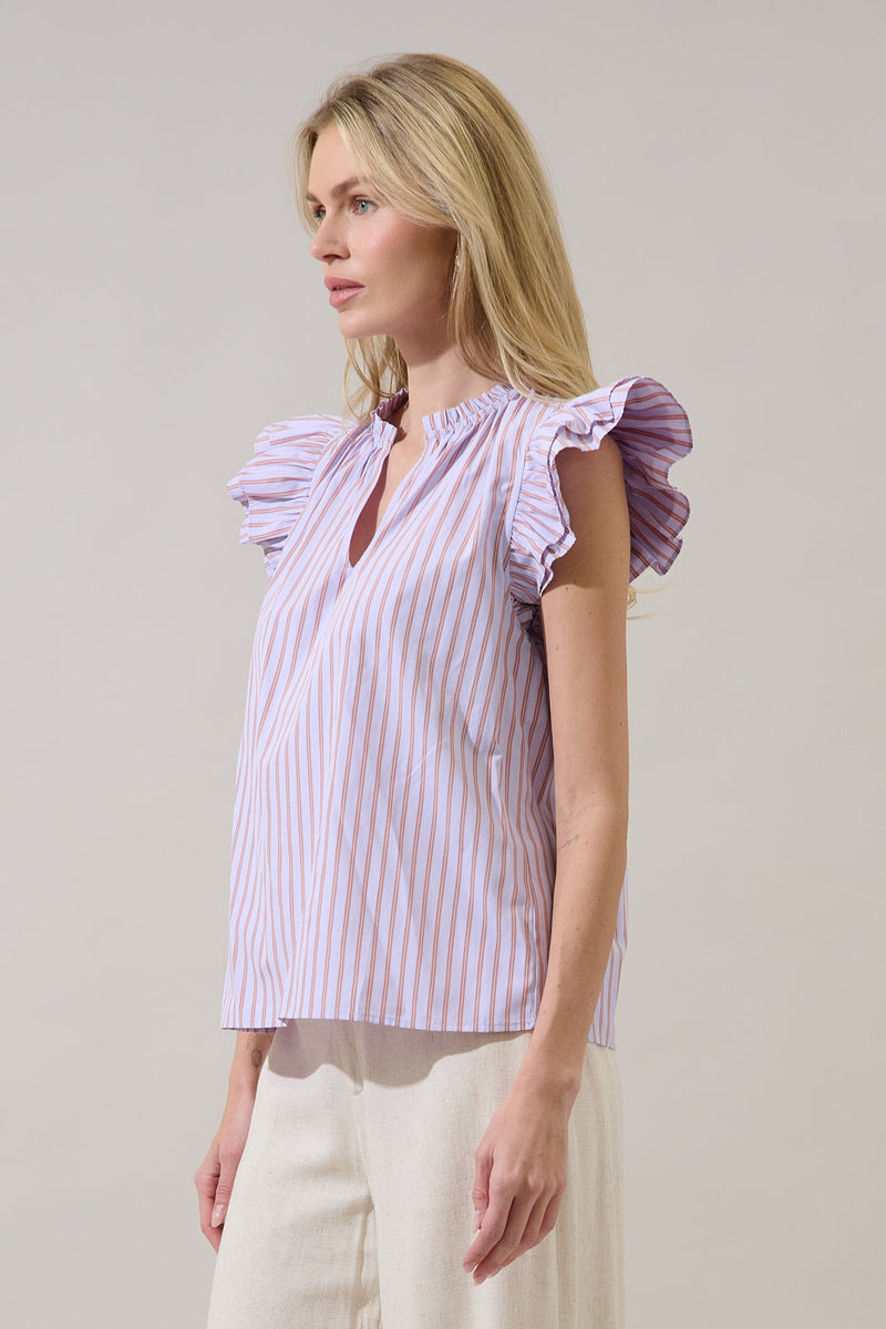 Risette Ruffle Split Neck Top Marvia Stripe – Sugarlips