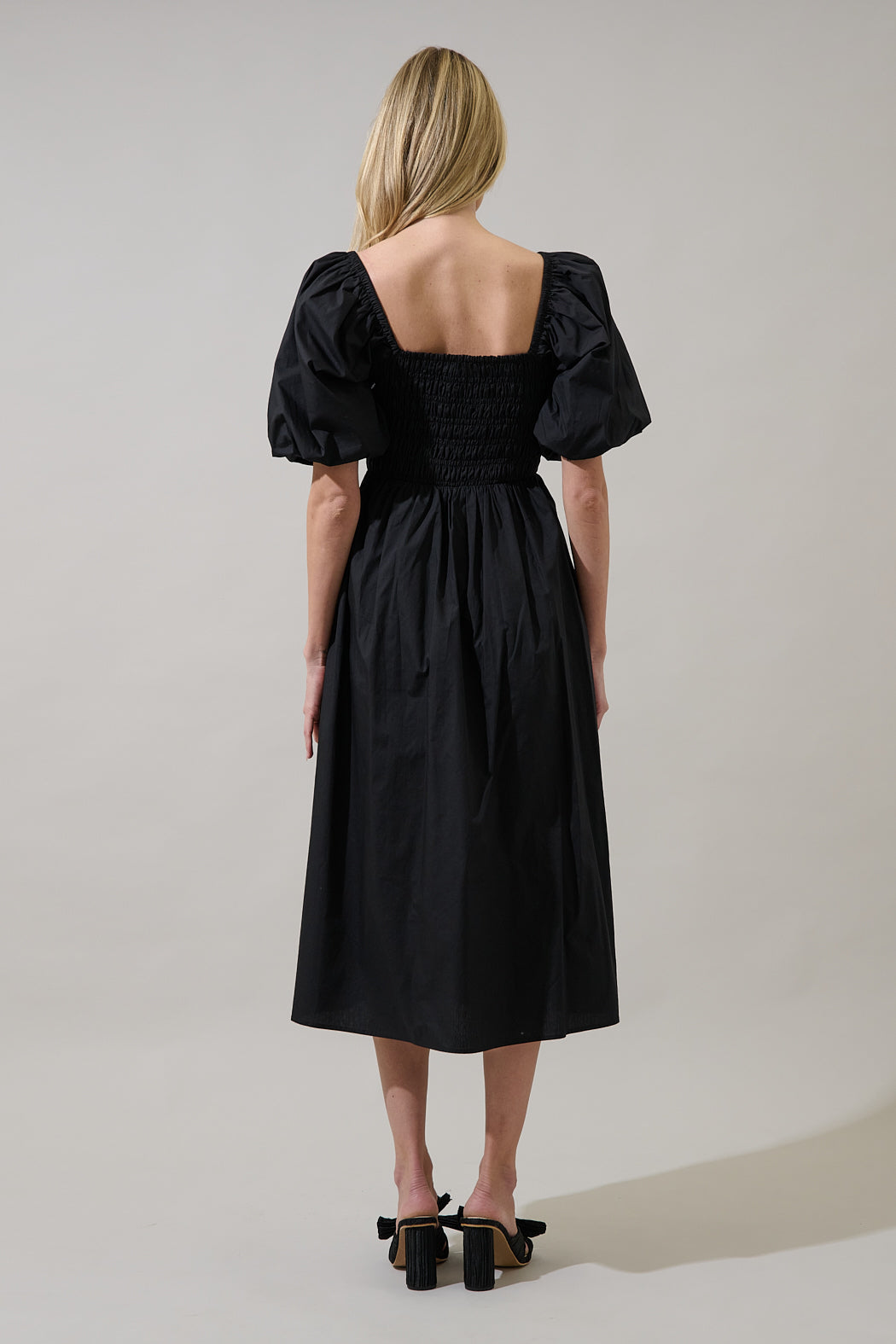 Sonia Bubble Sleeve Smocked Midi Dress LT-BLUE / XS