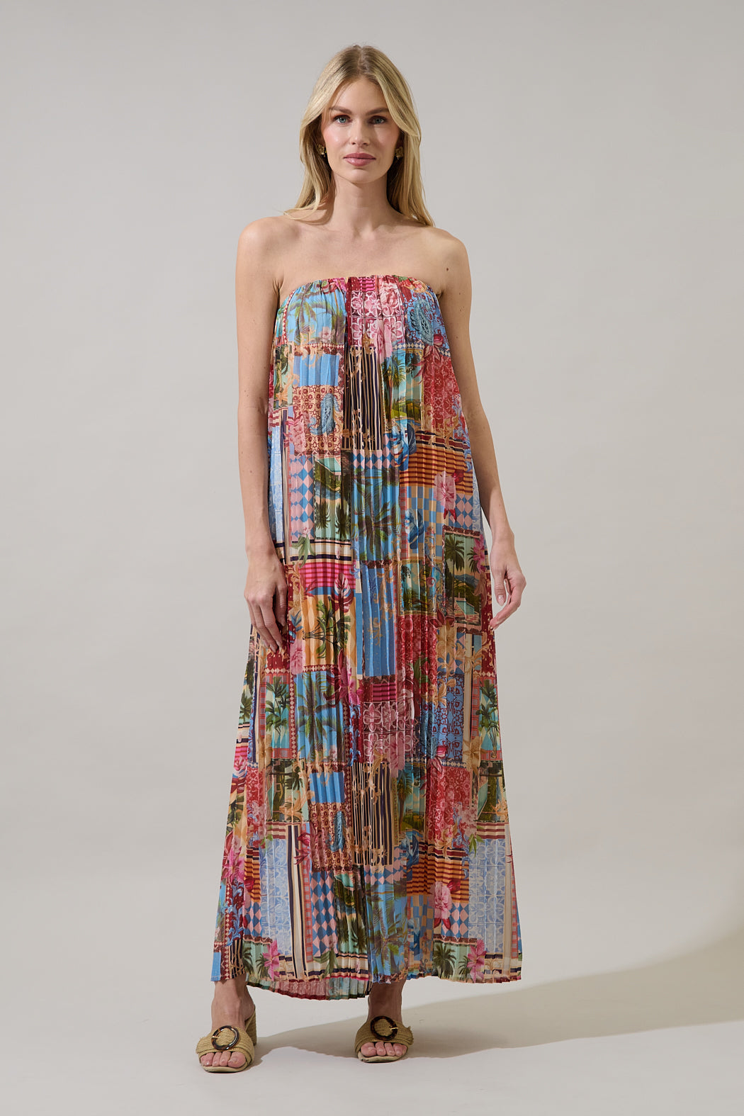 tropical pleated maxi dress Black Tropical Floral Satin Pleated Maxi Dress PinkBlush