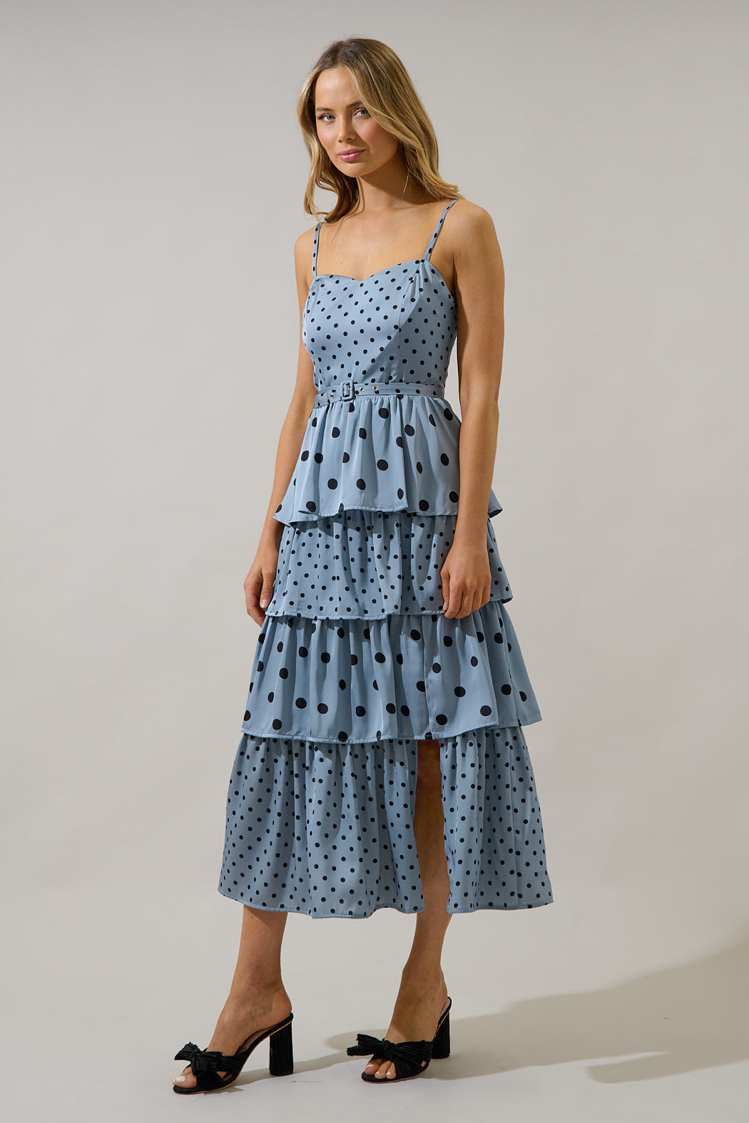 Evelia Polka Dot Tiered Midi Dress Sugarlips Evelia Polka Dot Tiered Midi Dress Sugarlips