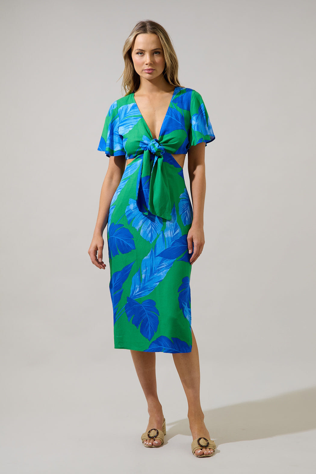 Joelle Front Tie Midi Dress Gresia Tropical Sugarlips Joelle Front Tie Midi Dress Gresia Tropical Sugarlips