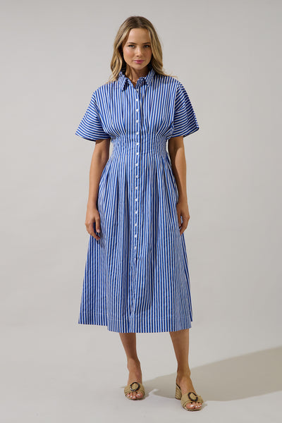 Wilderra Pleated Midi Dress Barklin Stripe – Sugarlips