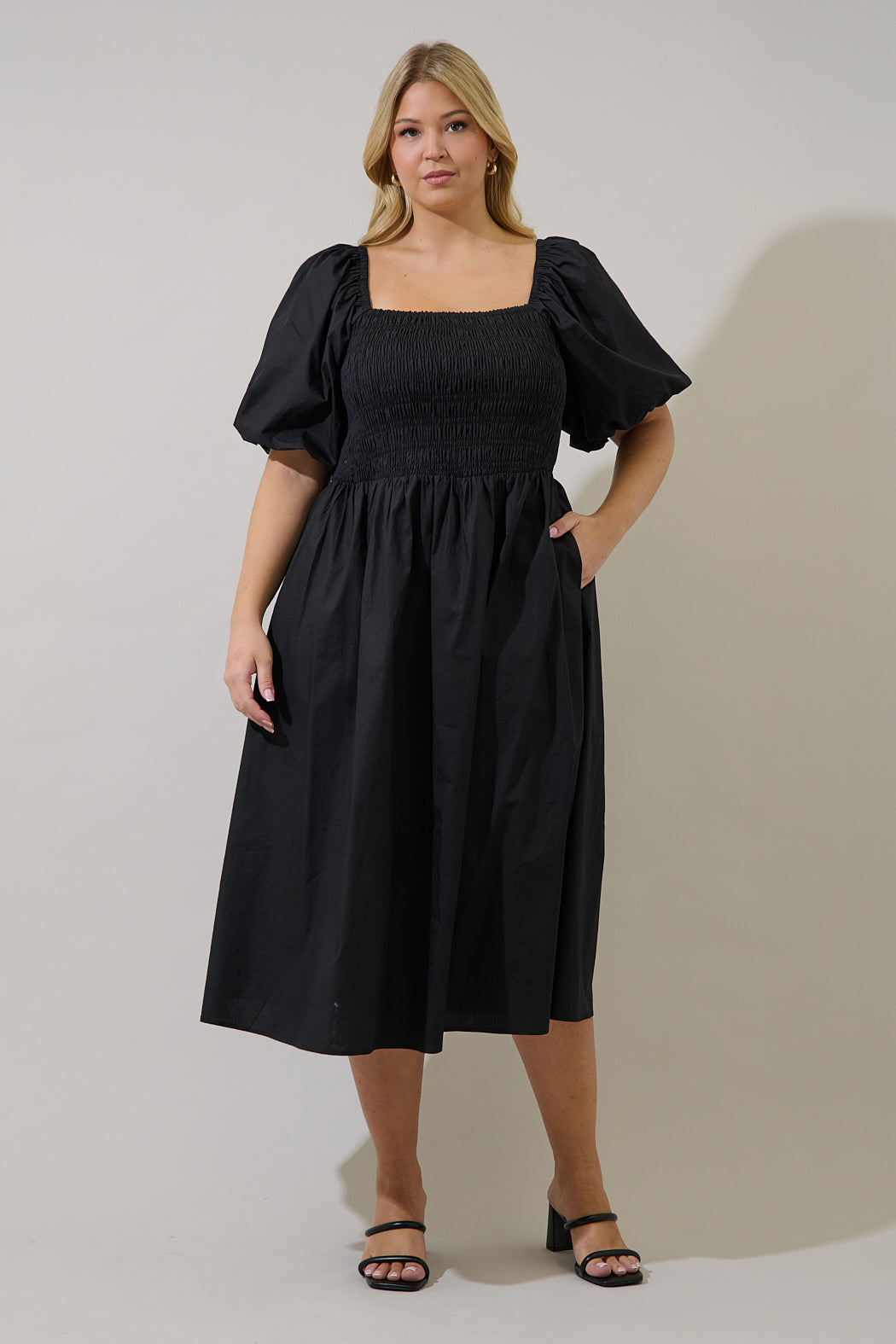 bubble sleeve midi dress The Olive Bubble Sleeve Midi Dress large / DodgerBlue
