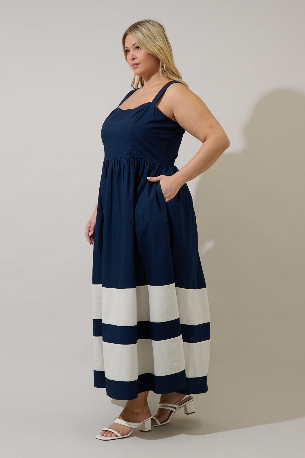 Murry Smocked Contrast Maxi Dress Curve PINK-RED / 3X
