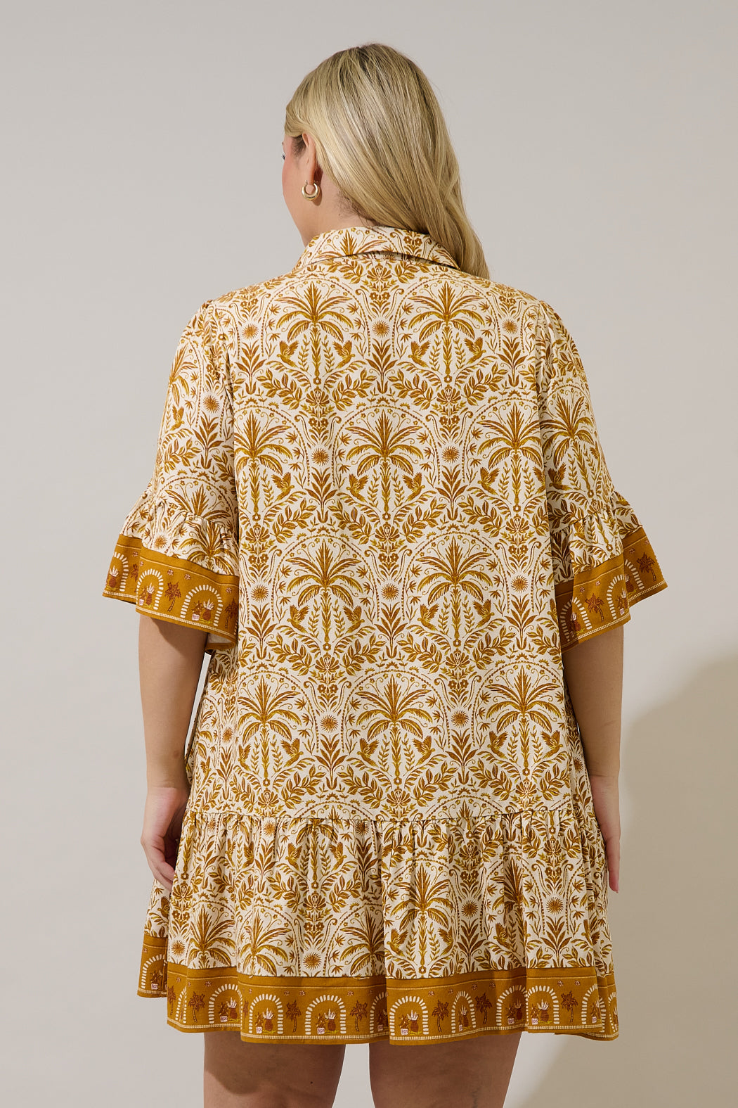 Shift Mini Dress Calina Tropical Curve CREAM-BROWN / 2X