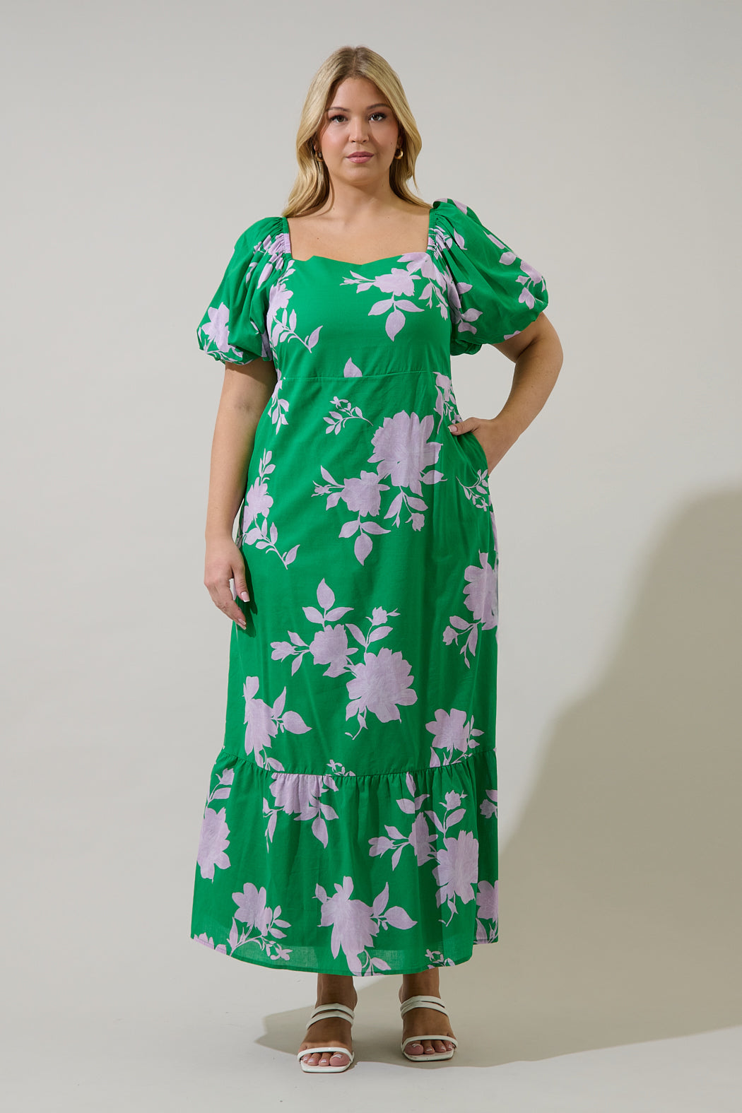 Zama Floral Xena Puff Sleeve Maxi Dress Curve Sugarlips Zama Floral Xena Puff Sleeve Maxi Dress Curve Sugarlips