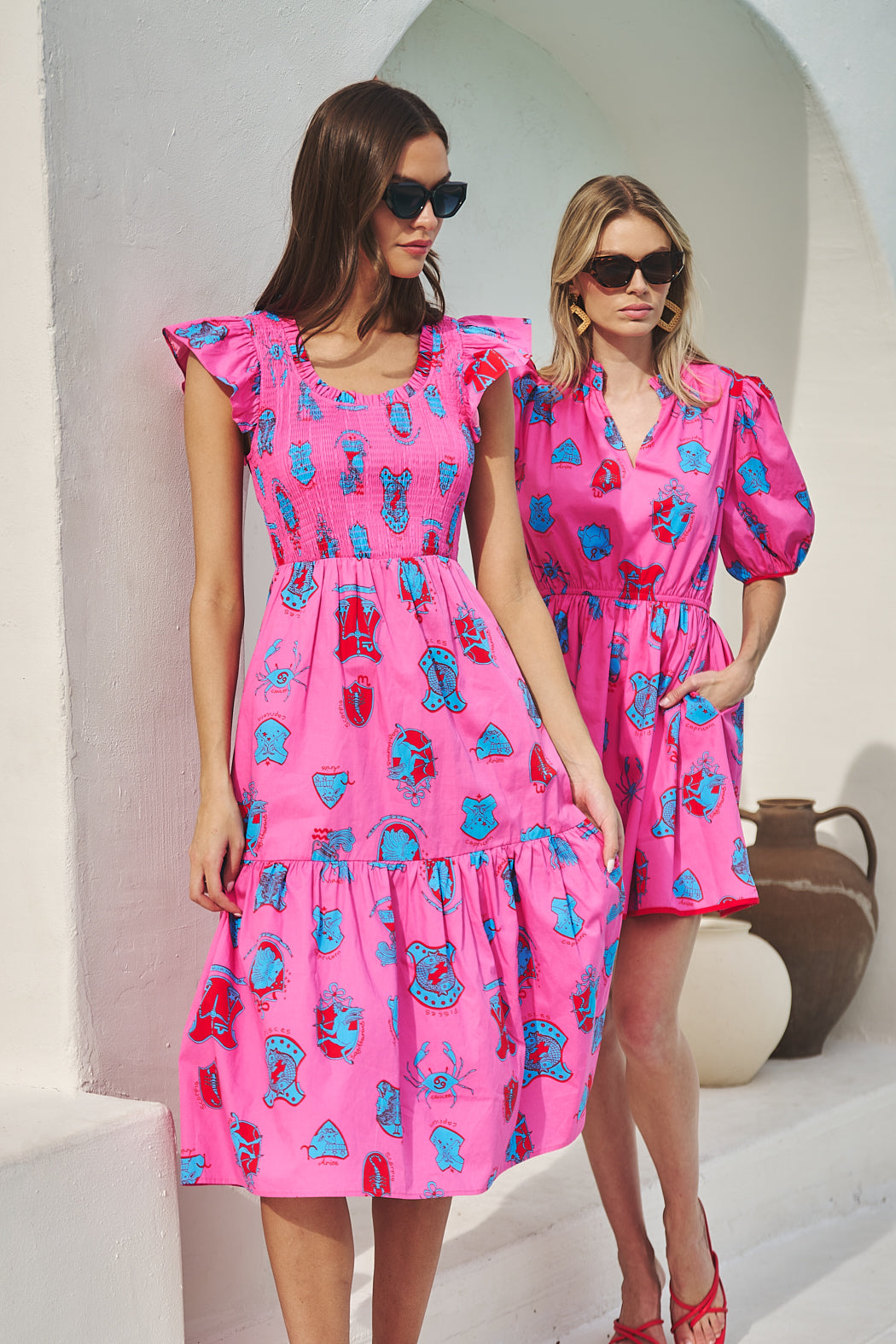 Glare Smock Tiered Midi Dress Zodiac PINK-MUL / S