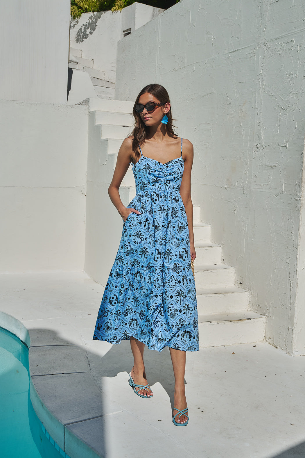 casual ruched midi dress Womens V Neck Sleeveless Ruched Drawstring Slip Dress Evening Casual Midi Dress
