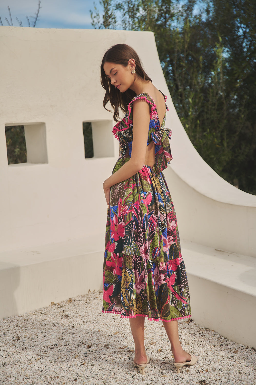 v-waist open back midi dress B. Darlin V-Neck Shirred Side Slit Lace-Up Back Midi Dress
