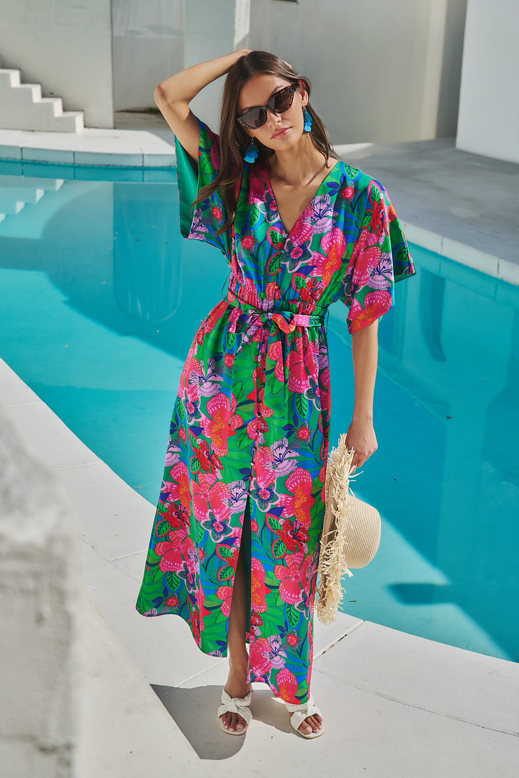 Sugar Lips Women's Mielle Kimono Maxi Dress Hansel Floral Fuchsia XS - Simpson Outfitters Sugar Lips Women's Mielle Kimono Maxi Dress Hansel Floral Fuchsia XS - Simpson Outfitters