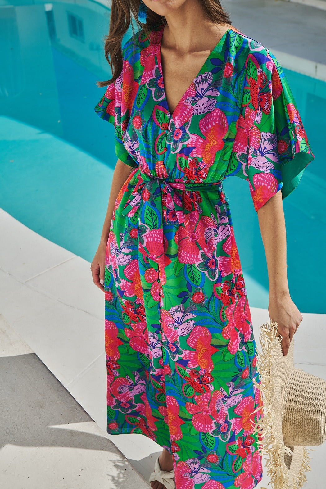 Sugar Lips Women's Mielle Kimono Maxi Dress Hansel Floral Fuchsia XS - Simpson Outfitters Sugar Lips Women's Mielle Kimono Maxi Dress Hansel Floral Fuchsia XS - Simpson Outfitters