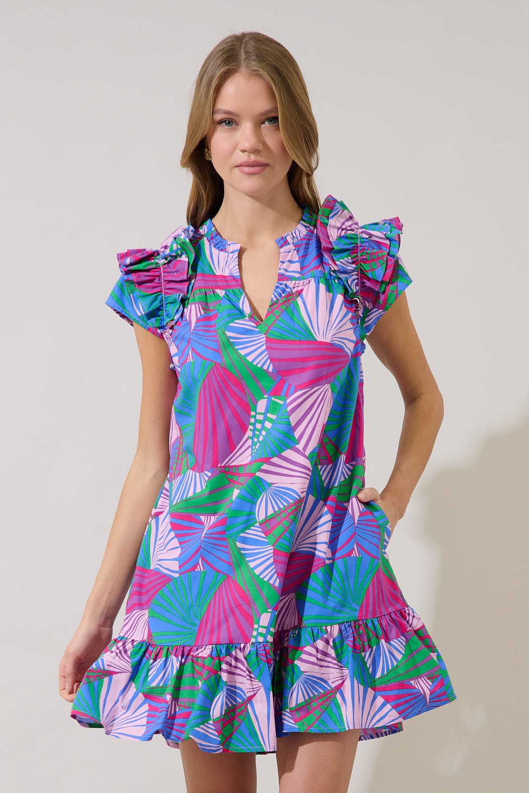 casual ruffle mini dress Ruffled Coral Orange Cotton Casual Summer Mini Dress Coral Orange / Small