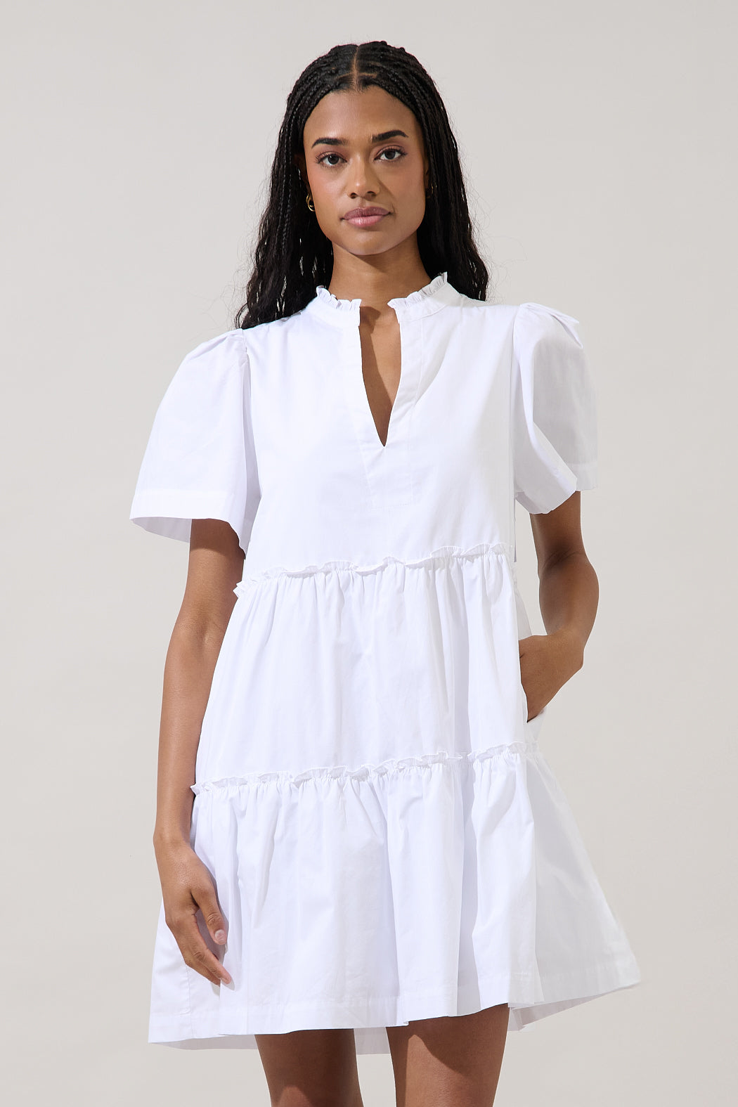 Amelia Tiered Babydoll Short Sleeve Dress BROWN / L by Sugarlips Amelia Tiered Babydoll Short Sleeve Dress BROWN / L by Sugarlips