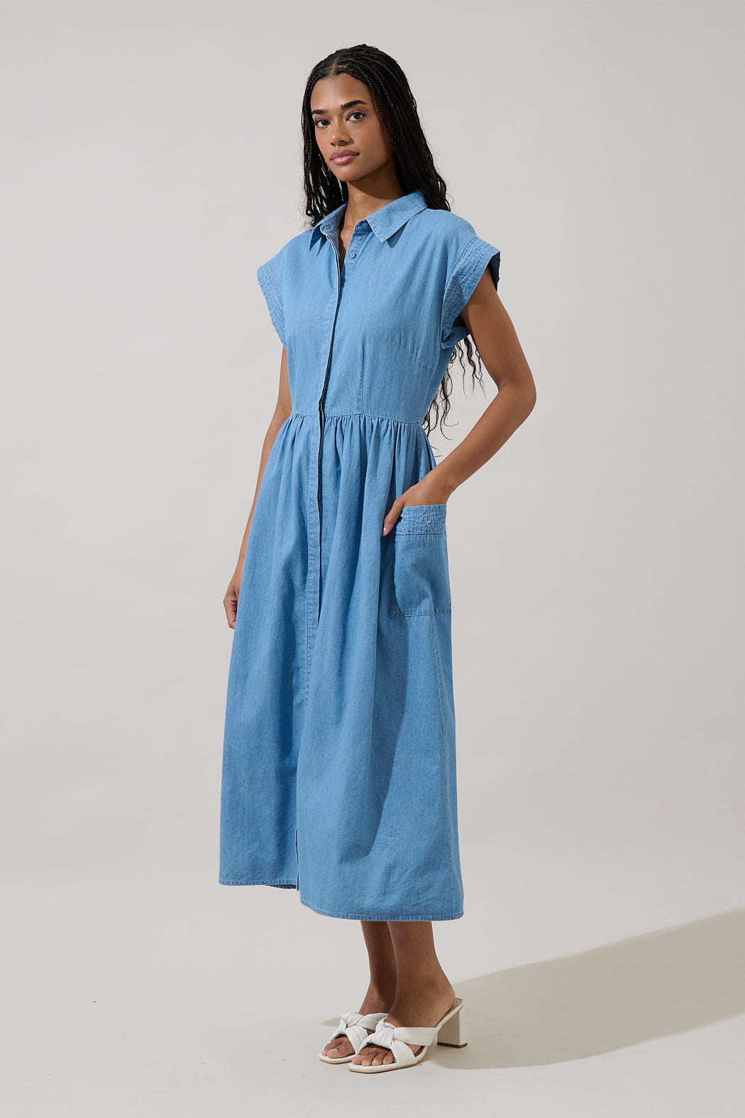 short sleeve collared midi dress Tobie Short-Sleeve Collared Midi Dress by Exquise in White, Size: XXS Petite at Anthropologie