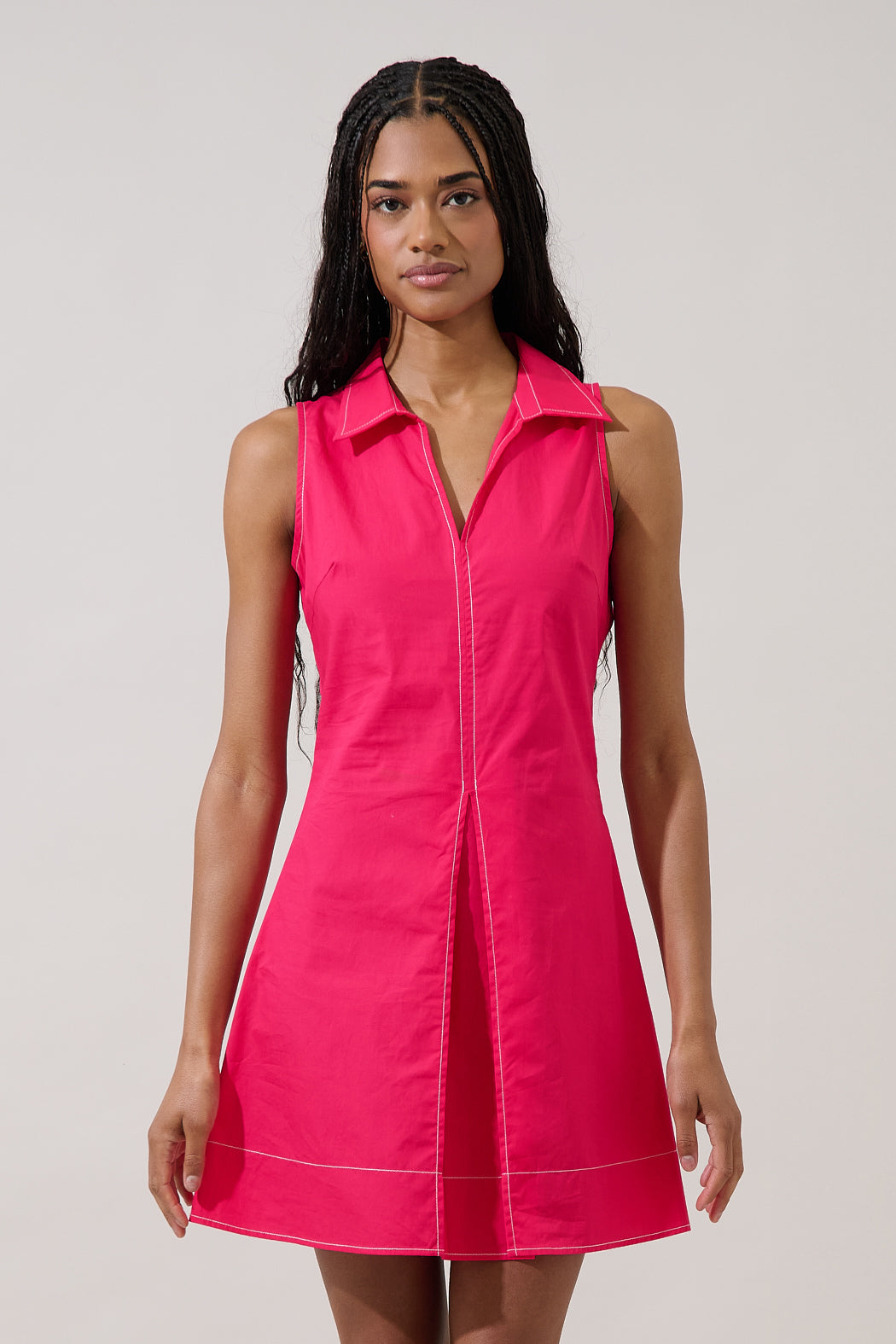 Country Club Sleeveless Collared Mini Dress FUCHSIA / XL