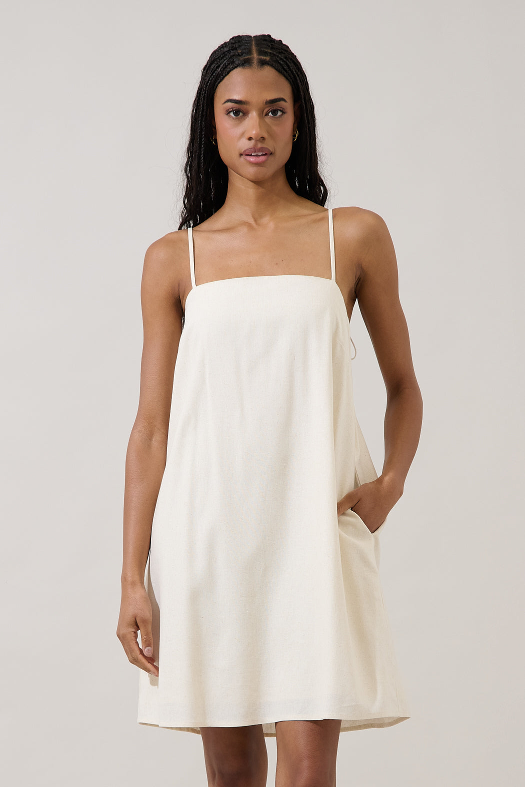 Santy Linen Sleeveless Mini Dress NATURAL / S by Sugarlips Santy Linen Sleeveless Mini Dress NATURAL / S by Sugarlips