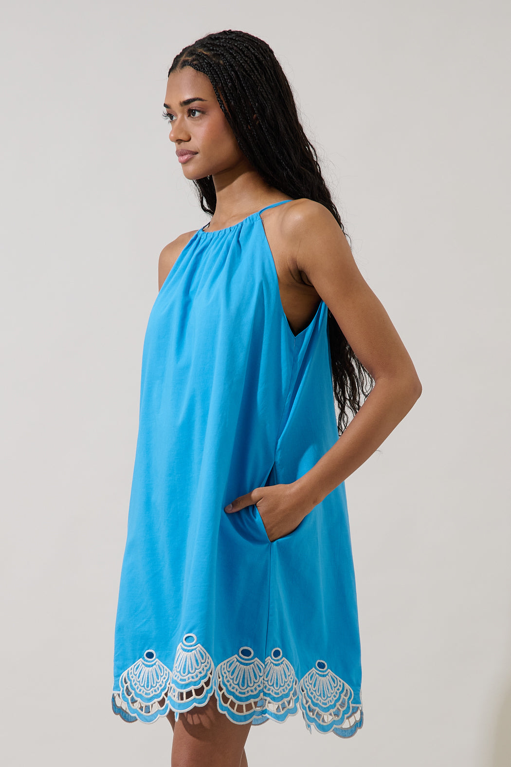 blue embroidered shift dress Blue Embroidered Shift Dress LARGE