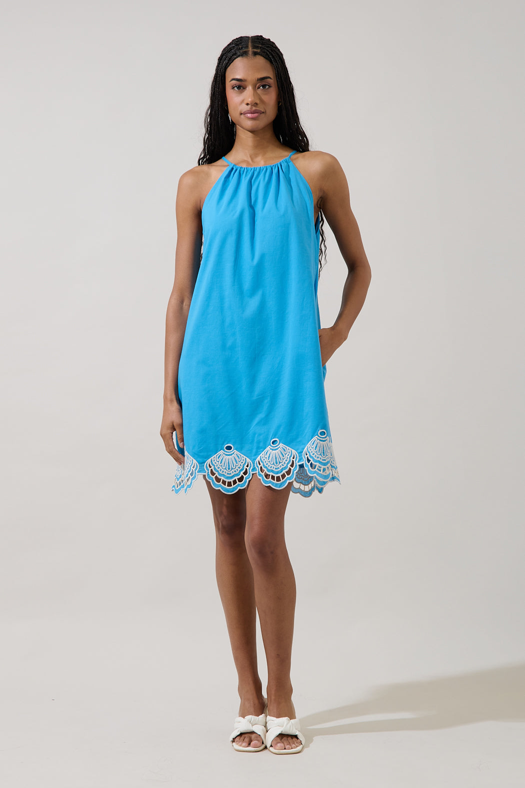 Regina Embroidered Shift Mini Dress CERULEAN-BLUE / L by Sugarlips Regina Embroidered Shift Mini Dress CERULEAN-BLUE / L by Sugarlips