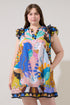 Pattie Ruffle Shift Mini Dress Tropical Curve
