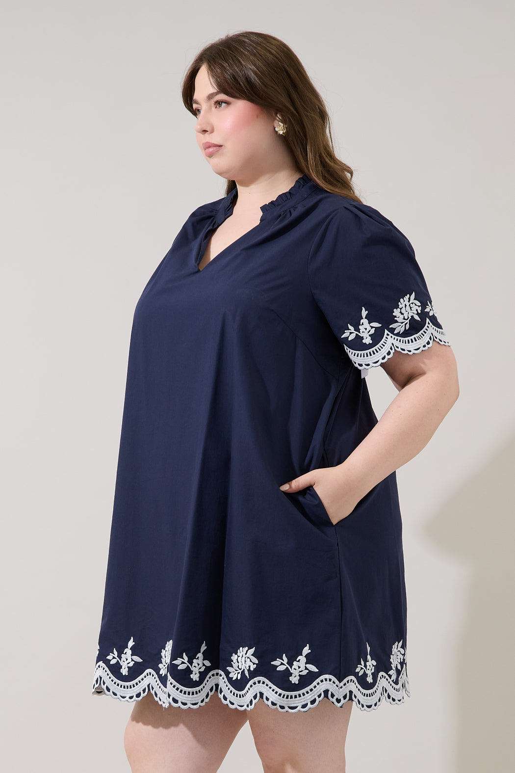 plus size embroidered shift dress Pina Colada Please Embroidered Shift Dress in Black