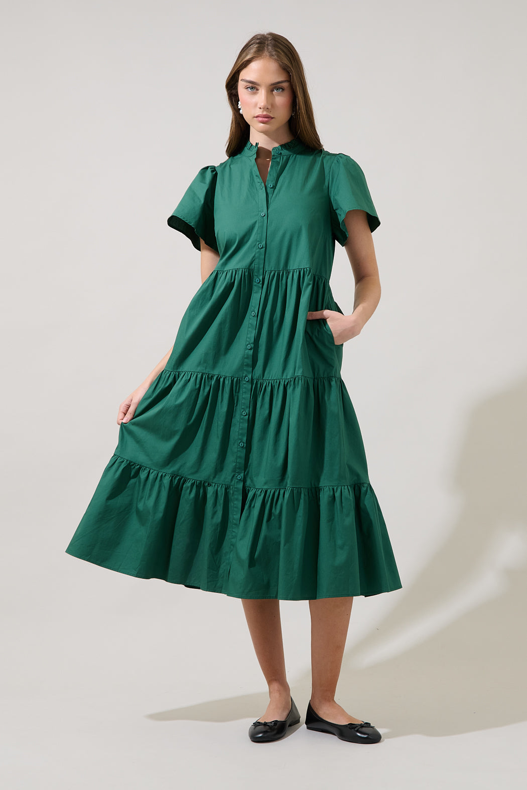 Bellucci Poplin Button Front Tiered Midi Dress CERULEAN-BLUE / Xs by Sugarlips Bellucci Poplin Button Front Tiered Midi Dress CERULEAN-BLUE / Xs by Sugarlips