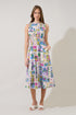 Caren Smocked Sleeveless Midi Dress Postcard