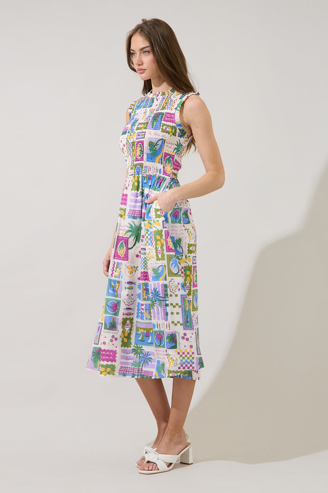 Caren Smocked Sleeveless Midi Dress Postcard BERRY-MULTI / S