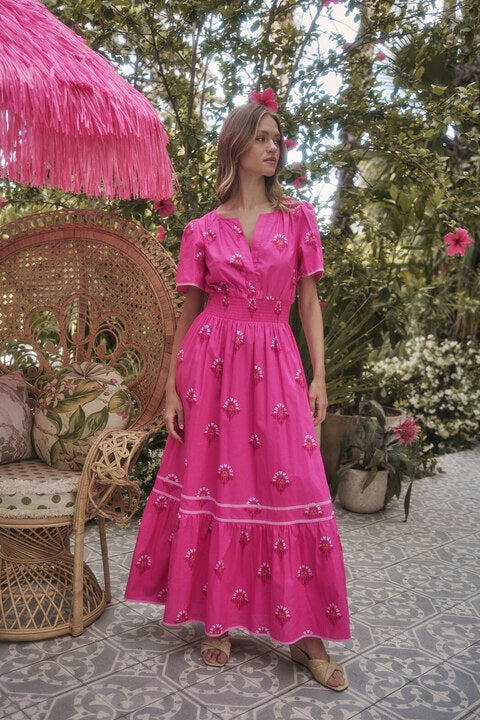Ordy Smocked Midi Dress Scarlett Floral FUCHSIA-PINKS / S by Sugarlips