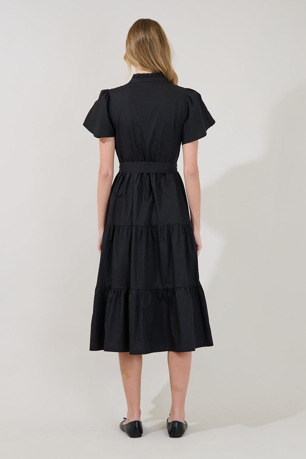Bellucci Poplin Button Front Tiered Midi Dress CERULEAN-BLUE / XS by Sugarlips Bellucci Poplin Button Front Tiered Midi Dress CERULEAN-BLUE / XS by Sugarlips