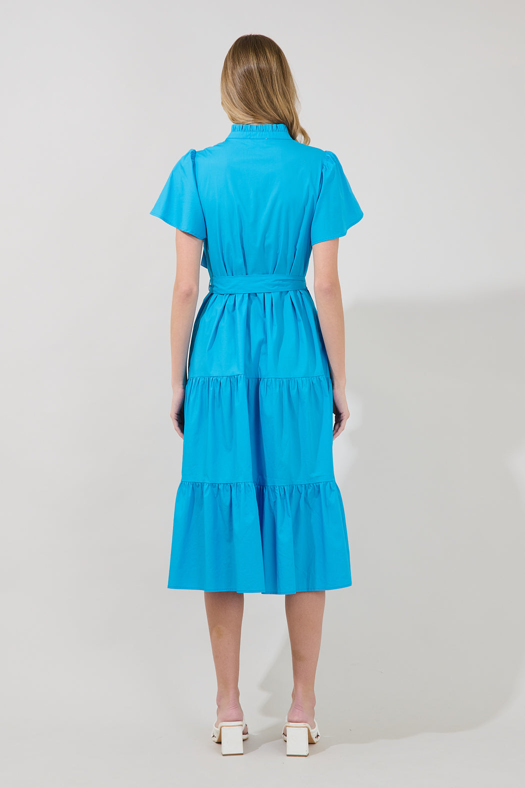 Bellucci Poplin Button Front Tiered Midi Dress CERULEAN-BLUE / XS by Sugarlips Bellucci Poplin Button Front Tiered Midi Dress CERULEAN-BLUE / XS by Sugarlips