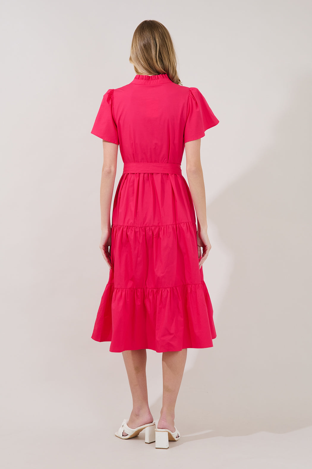 Bellucci Poplin Button Front Tiered Midi Dress CERULEAN-BLUE / Xs by Sugarlips Bellucci Poplin Button Front Tiered Midi Dress CERULEAN-BLUE / Xs by Sugarlips