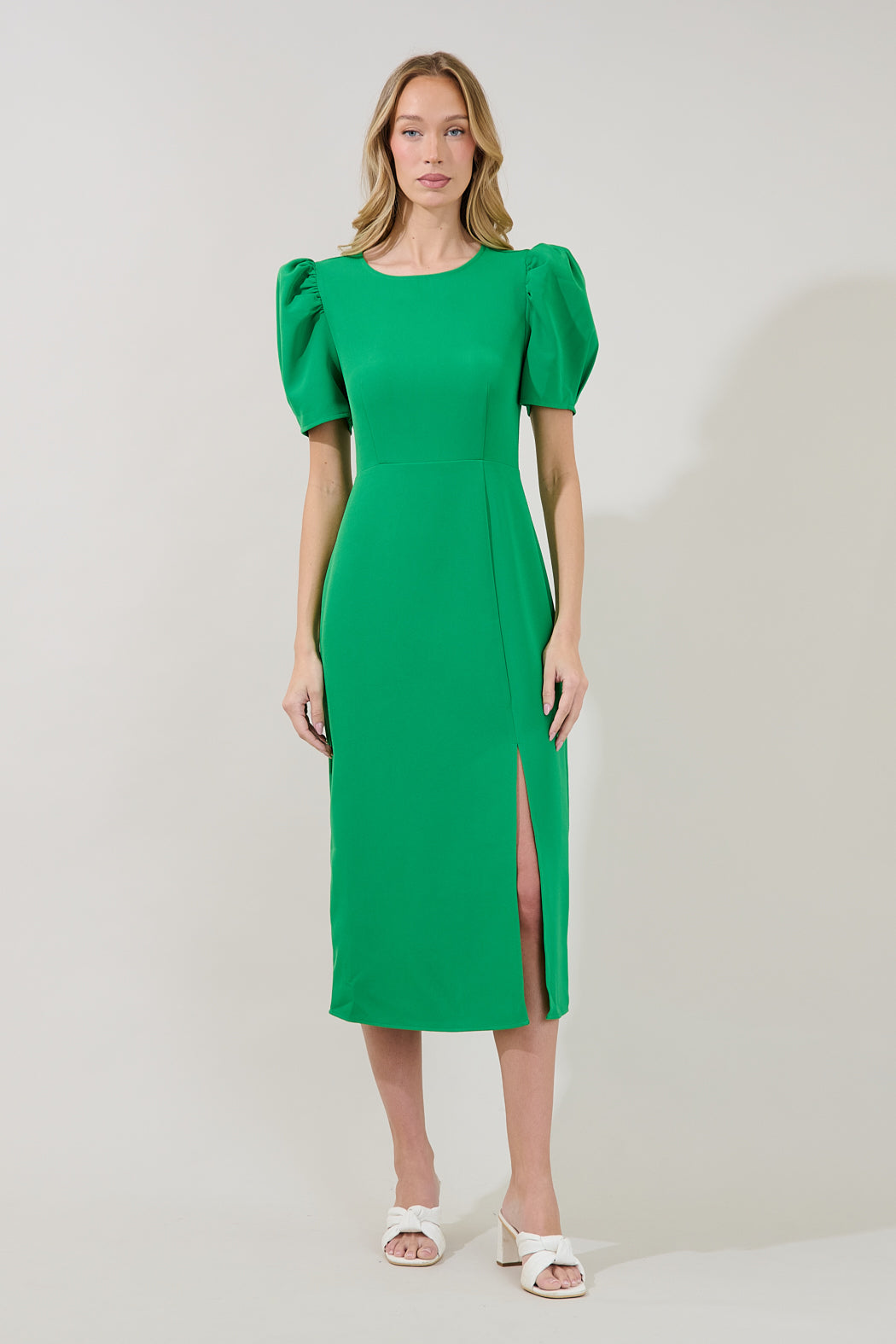 midi sheath dresses with sleeves Kim Draped Midi Sheath Dress Leopard MULTI / L