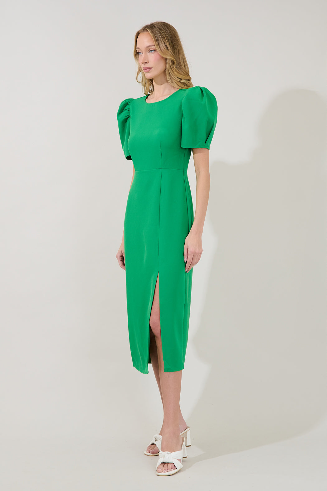 Chelsea Gathered Sleeve Midi Sheath Dress KELLY / XS by Sugarlips Chelsea Gathered Sleeve Midi Sheath Dress KELLY / XS by Sugarlips