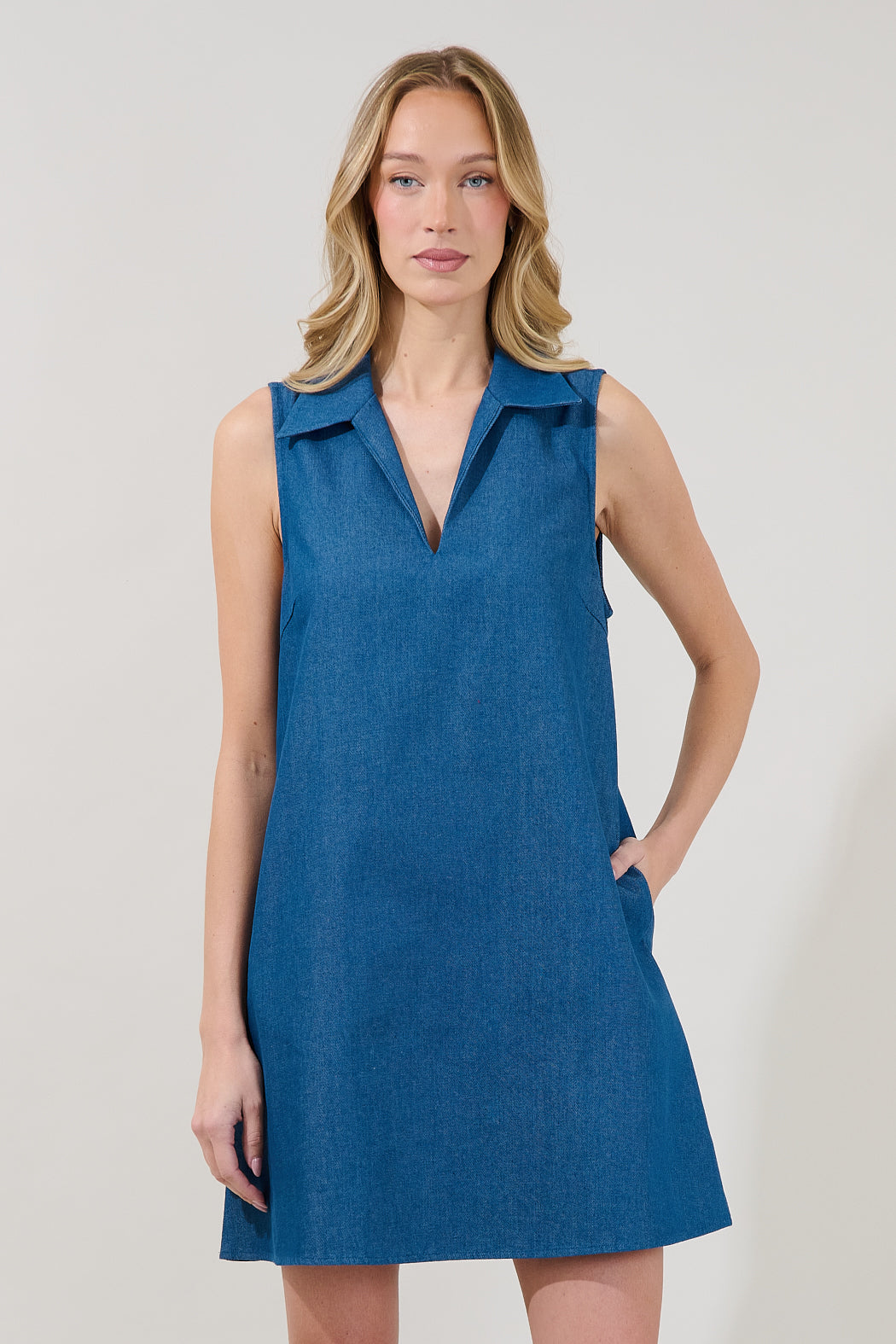 Lexya Collared Shift Mini Dress Chambray DENIM / XL by Sugarlips Lexya Collared Shift Mini Dress Chambray DENIM / XL by Sugarlips