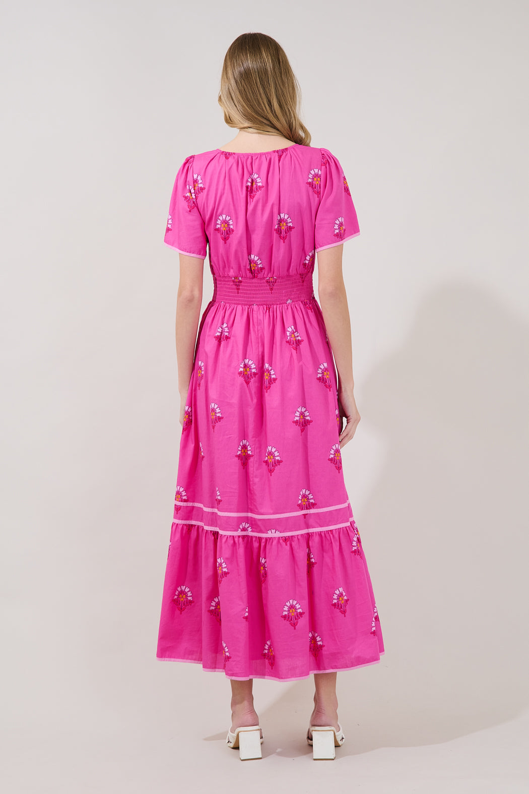 Ordy Smocked Midi Dress Scarlett Floral FUCHSIA-PINKS / S by Sugarlips