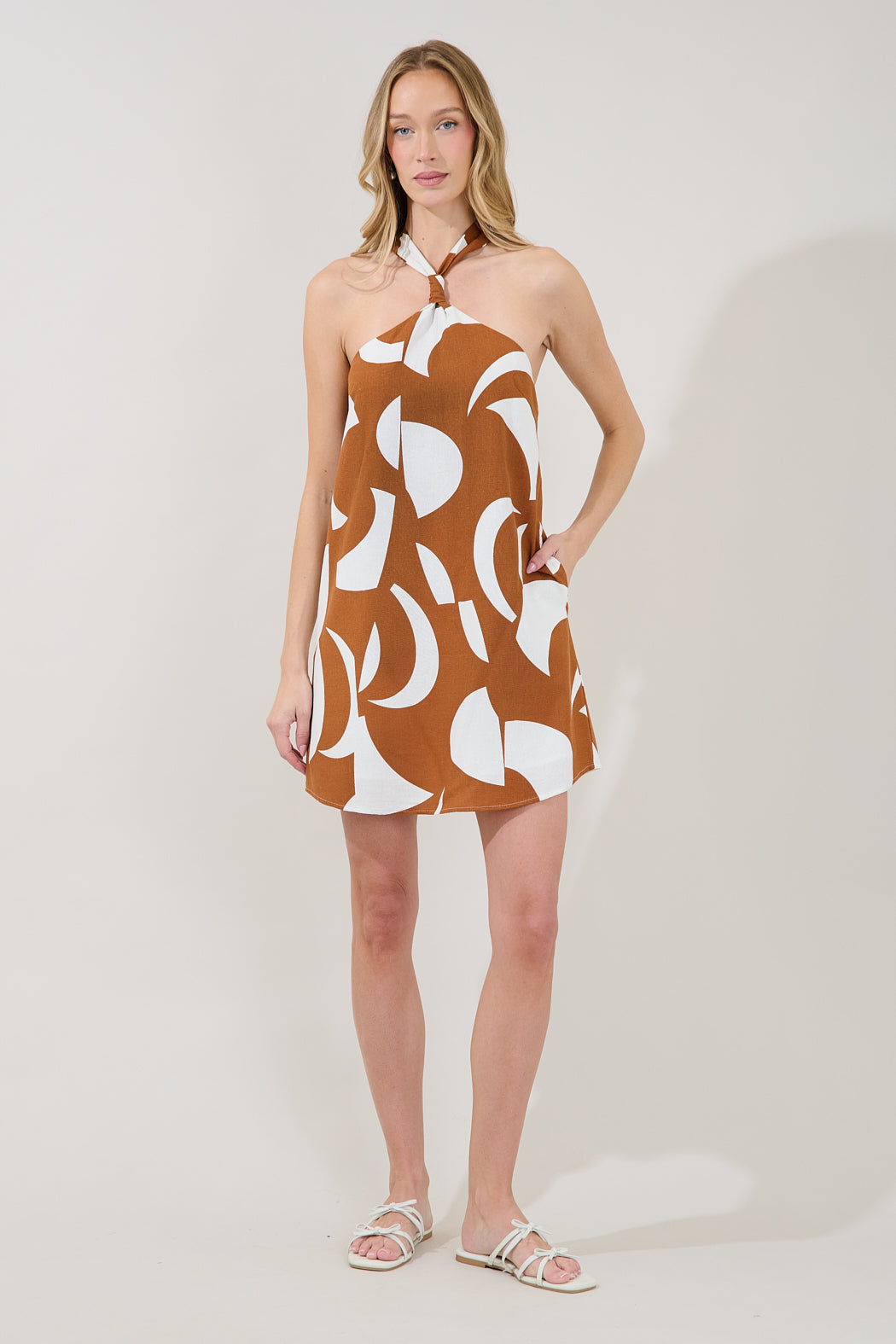 Amory Halter Mini Dress Abstract OATMEAL-WHITE / S