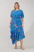 Fiona Floral Balboa Asymmetrical Midi Dress Curve