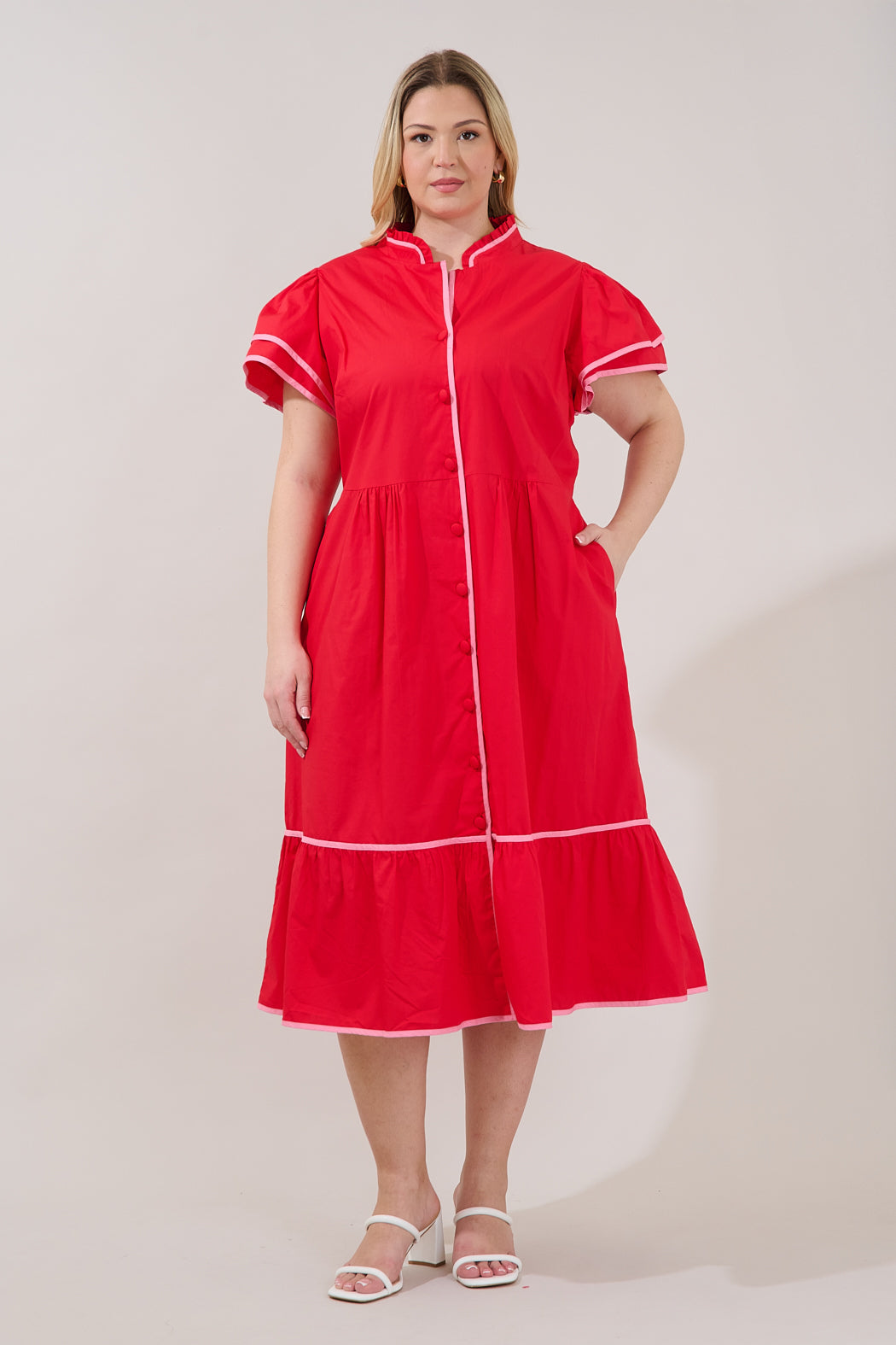 red button down midi dress Red Cotton Button Down Midi Dress on Sale Gala