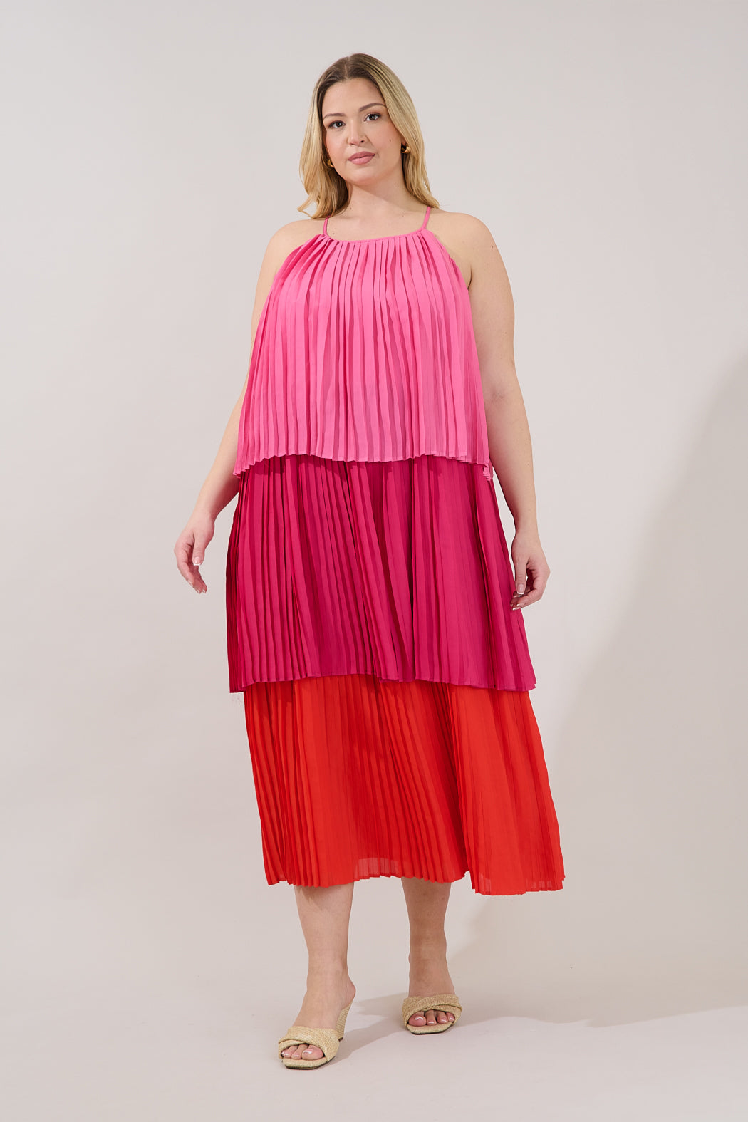 pleated tiered midi dress Tiered Pleated Midi Dress