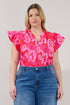 Moe Split Neck Top Floral Curve