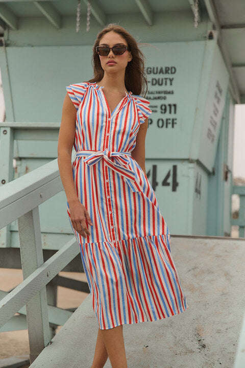 stripe button midi dress Nyland Katalina Stripe Back Button Tank Midi Dress Black / L