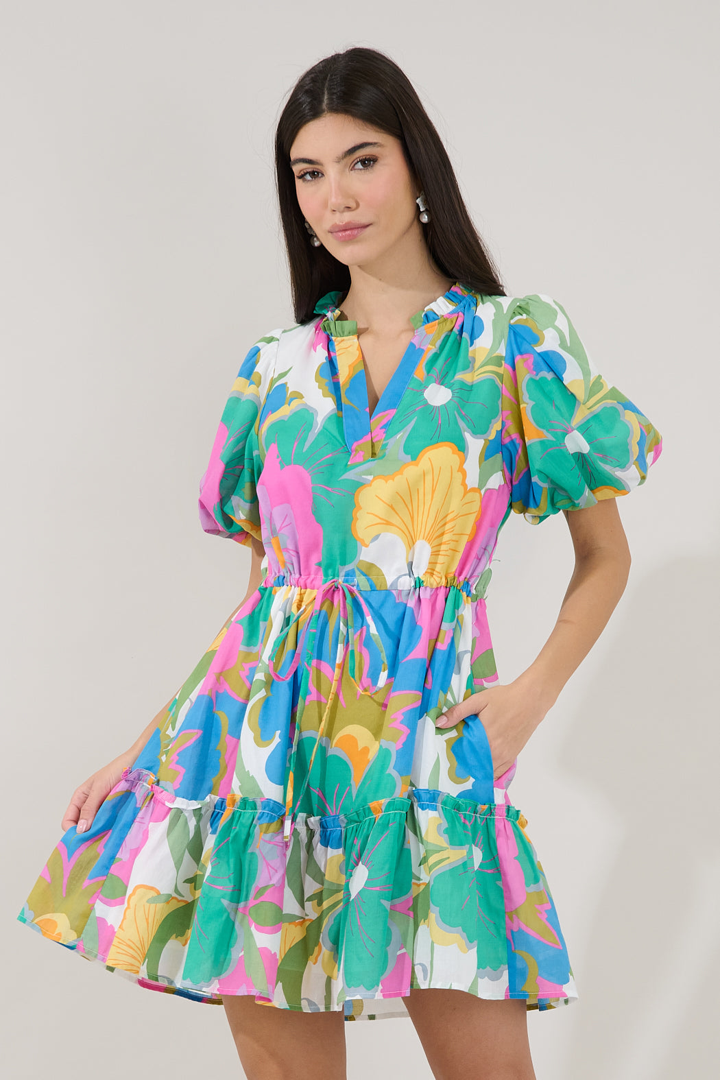 Noella Shift Mini Dress Floral WHITE-MULT / M by Sugarlips