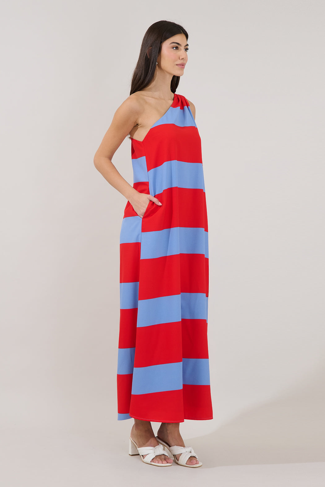 Melina One Shoulder Maxi Dress Stripe – Sugarlips