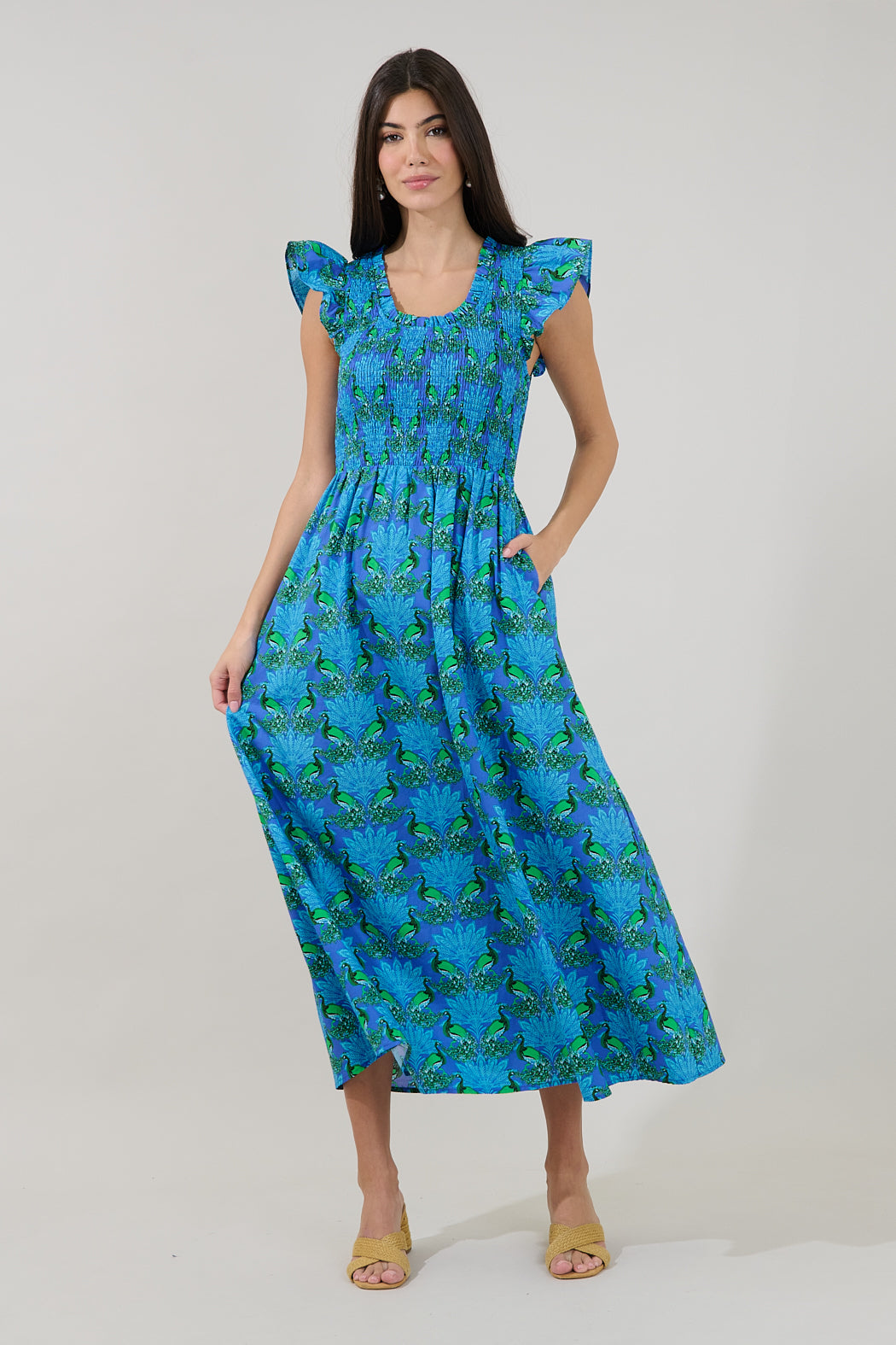 peacock midi dress Vintage Style Midi Dress Peacock Feathers