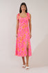 Viejo Tie Strap Midi Dress Hot Rod Floral